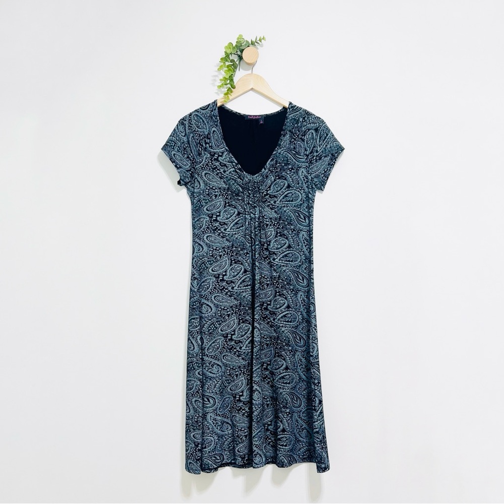 Fresh Produce Emma Paisley Gathered Gray Resort Wear Paisley Vacation Dress